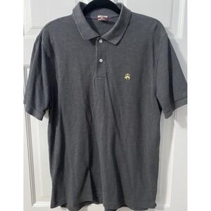 Brooks Brothers Shirt Men's Large Performance Polo Gray Pique 100% Cotton Preppy